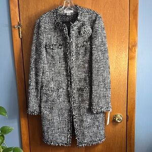 Nine West Chanelesque Monochrome Tweed Long Blazer Sz L